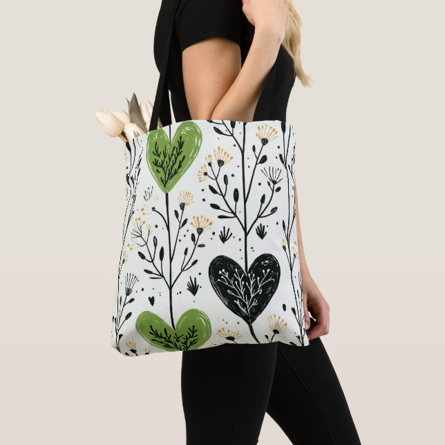 Sac à main botanique vert moderne cœur (De près)
