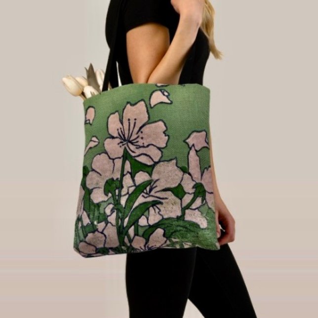 Sac à main cascade de fleurs roses (Tote Bag — 100% polyester, black laminated lining 100% cotton web hand. Made in the USA.
)