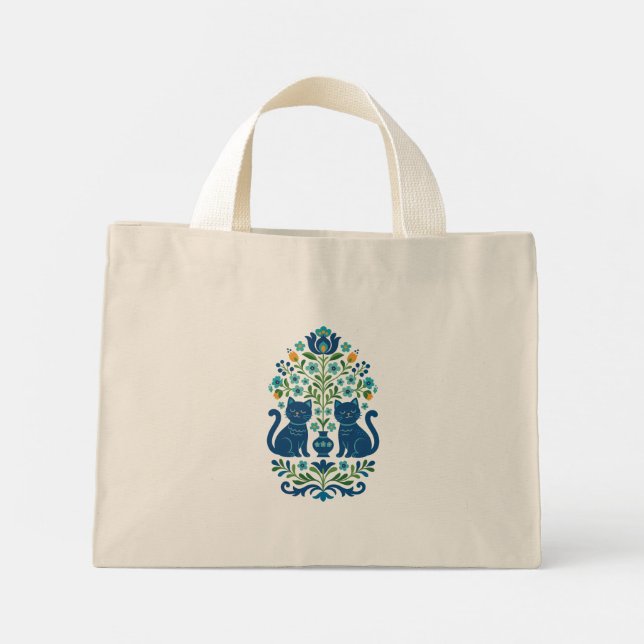 Sac à main - Chats de l'art folklorique bleu – Flo (Dos)