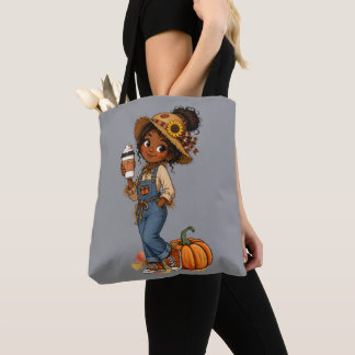 Sac à main d'automne avec une fille épouvantail mi