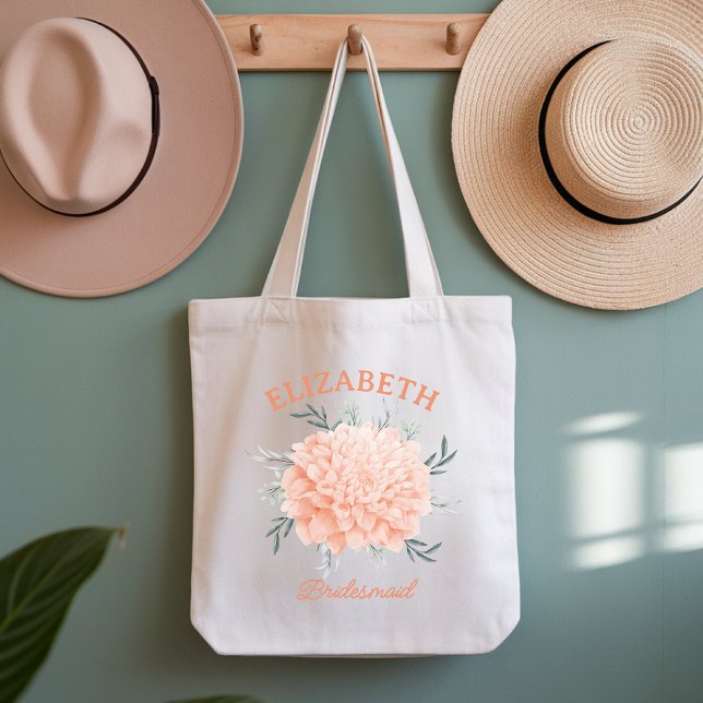 Sac à main de mariage floral en corail personnalis (bridal party tote, coral bridesmaid gift, floral wedding bag, custom bridal tote, bachelorette tote,)