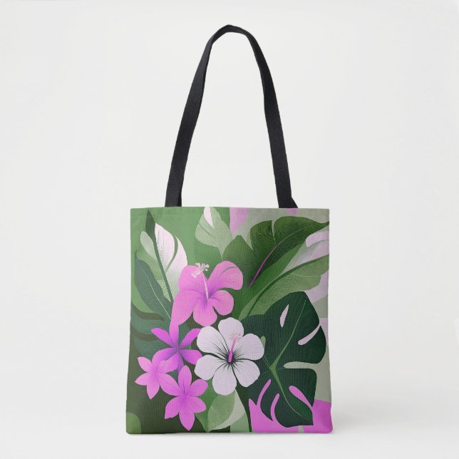 Sac à main de plage à motif d'hibiscus hawaïen mod (Devant)