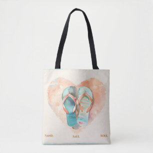 Sac à main de plage en forme de cœur avec des tong