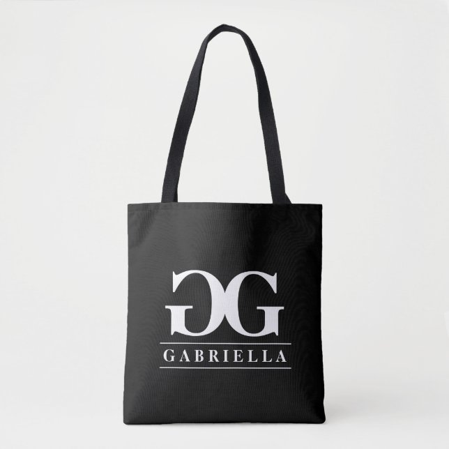 Sac à main double monogramme noir et blanc glamour (Devant)