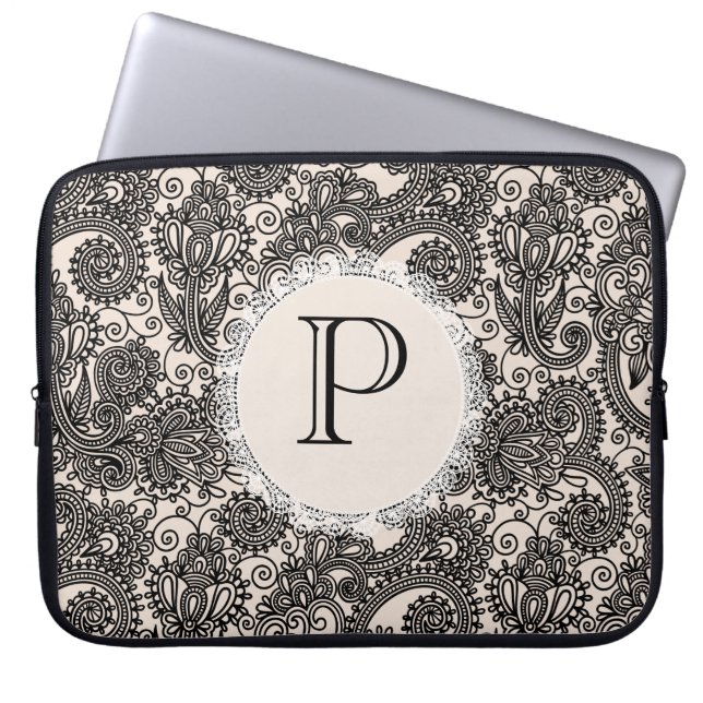 Sac à main élégant en dentelle noire avec monogram (Devant)