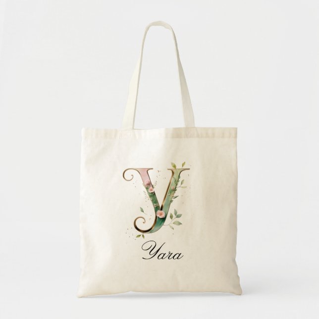Sac à main élégant en or avec monogramme floral le (Devant)