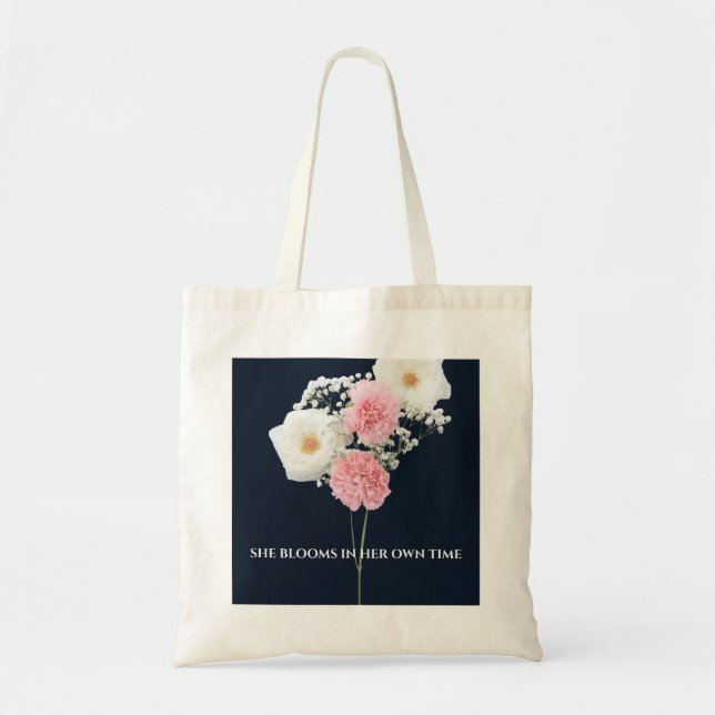 Sac à main élégant marine à fleurs avec citation i (Devant)
