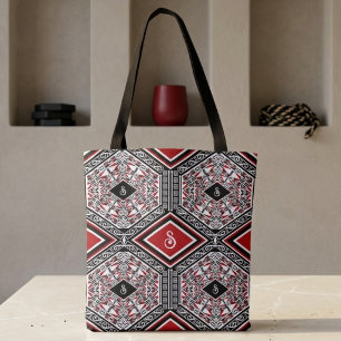 Sac à main en tapisserie tribale rouge, blanc et n
