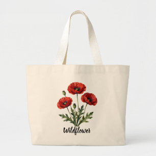 Sac à main en toile avec coquelicot rouge    