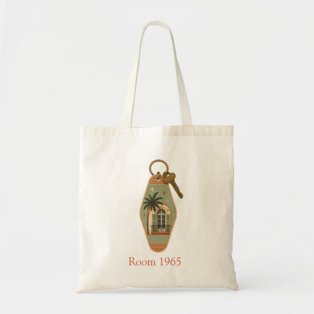 Sac à main en toile avec étiquette de clé de hotel (Devant)