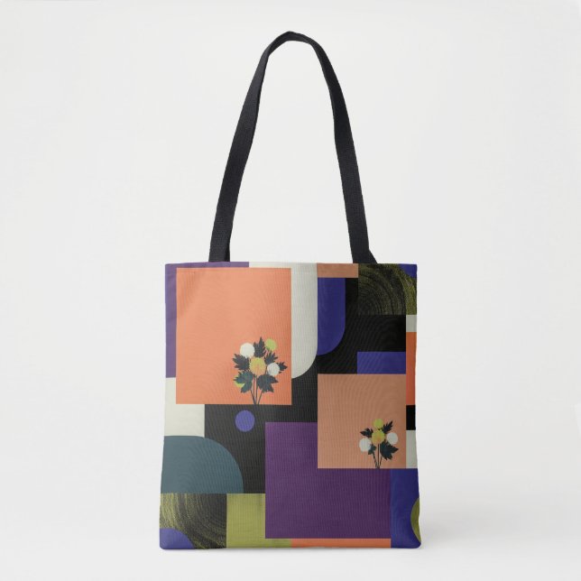 Sac à main en toile avec géométrie florale abstrai (Devant)
