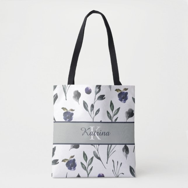 Sac à main en toile avec monogramme et fleurs à l' (Devant)