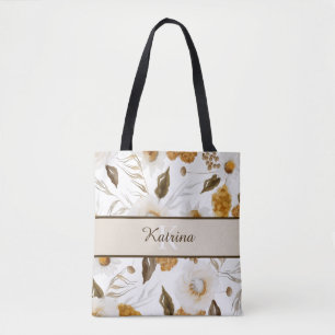 Sac à main en toile avec monogramme et fleurs aqua