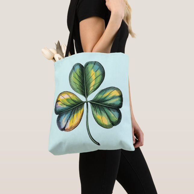 Sac à main en toile avec motif de trèfle botanique (De près)