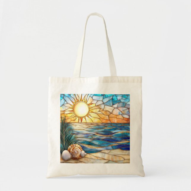 Sac à main en toile Coucher de soleil sur la plage (Devant)