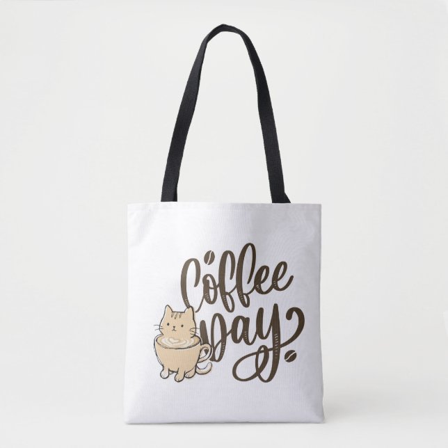 Sac à main en toile Cute Cat Coffee - Chaque jour  (Devant)