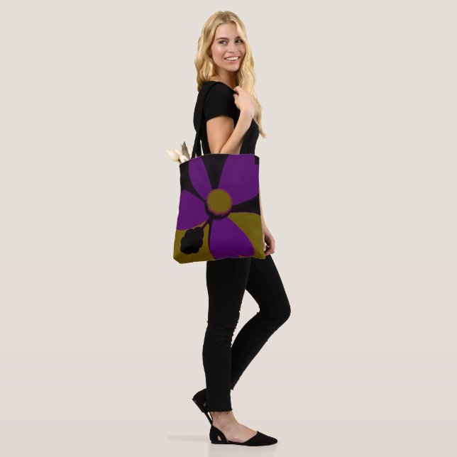 Sac à main en toile d'art abstrait fleur violette  (Sur le modèle)