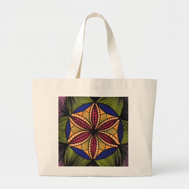 Sac à main en toile mandala de fleurs géométriques (Devant)