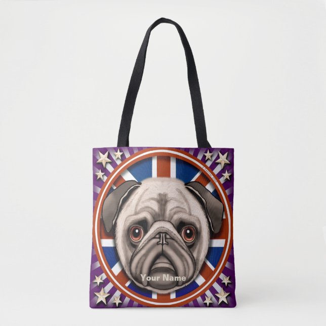 Sac à main entièrement illustré d'un Pug d'Anglete (Devant)