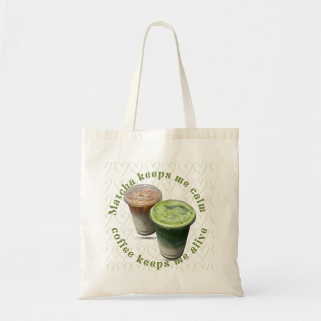 Sac à main esthétique "Matcha & Coffee" à cœur gro (Devant)