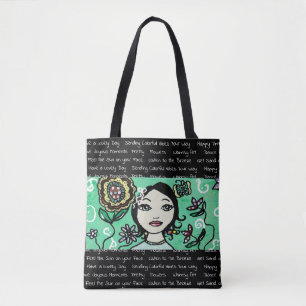 Sac à main fantaisiste fille et fleurs d'art popul