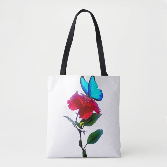 Sac à main fleur rouge papillon bleu esthétique (Devant)