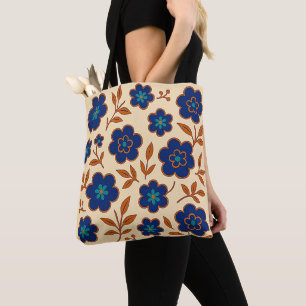 Sac à main floral bohème beige et bleu