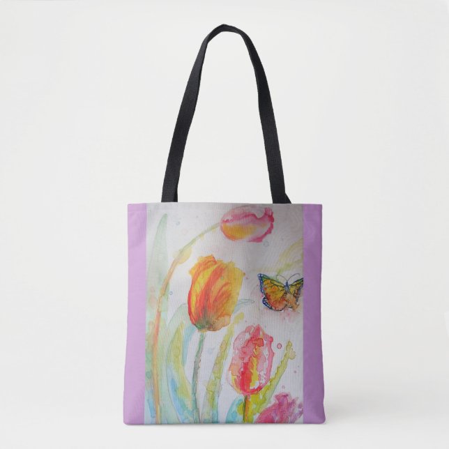 Sac à main floral en aquarelle de tulipes (Devant)