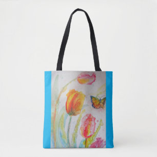Sac à main floral Fleurs de tulipe aquarelle