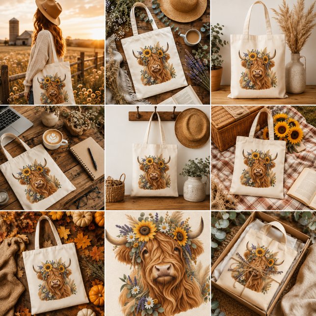 Sac à main floral Highland Cow (Créateur téléchargé)