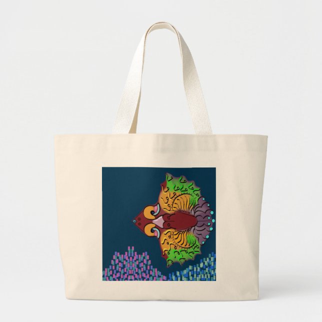 Sac à main géant en toile avec poisson abstrait en (Devant)