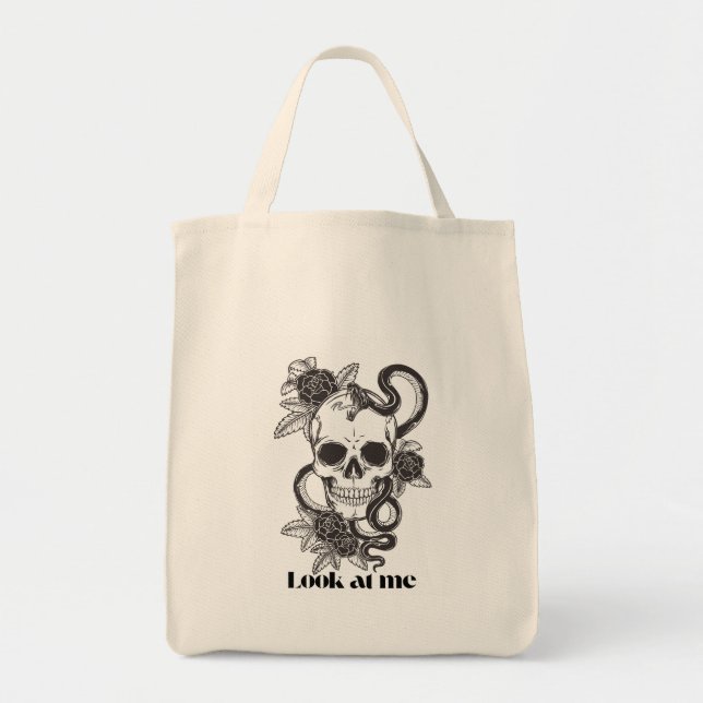 Sac à main gothique floral à crâne « Regarde-moi » (Devant)