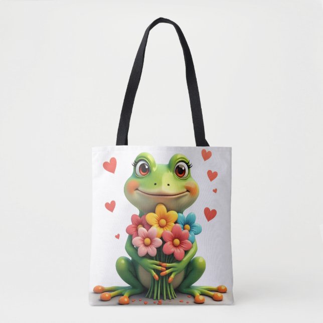 Sac à main Grenouille et Fleurs Mignonnes (Devant)