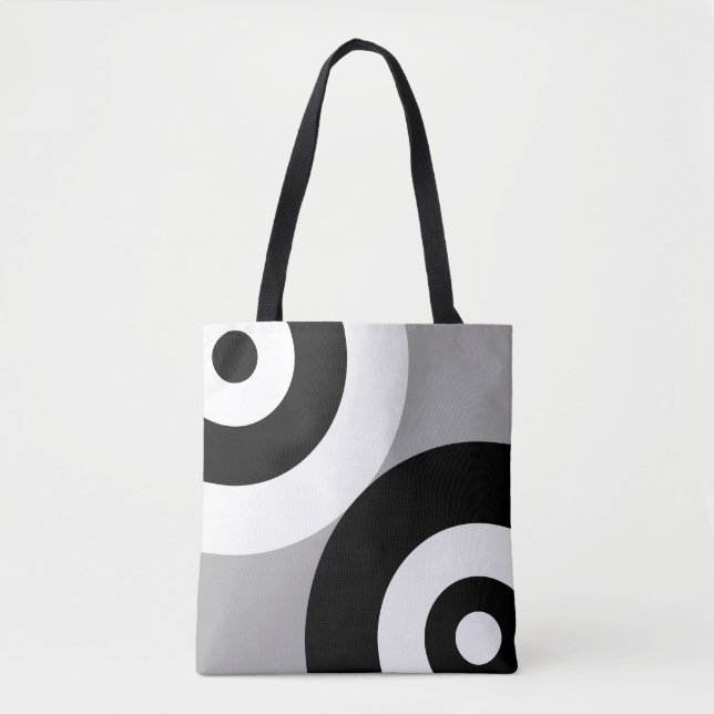 Sac à main gris avec cercles abstraits noir et bla (Devant)