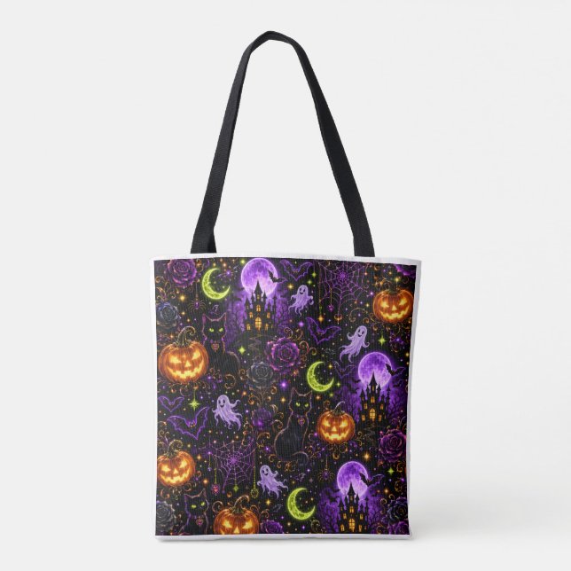 Sac à main Halloween néon Chat noir et Fantôme (Dos)