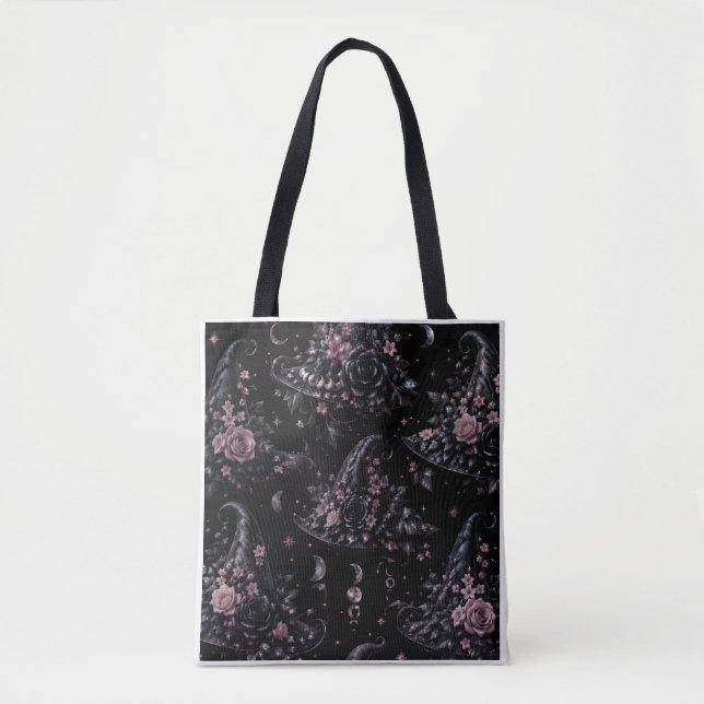 Sac à main Halloween sorcière botanique rose (Devant)