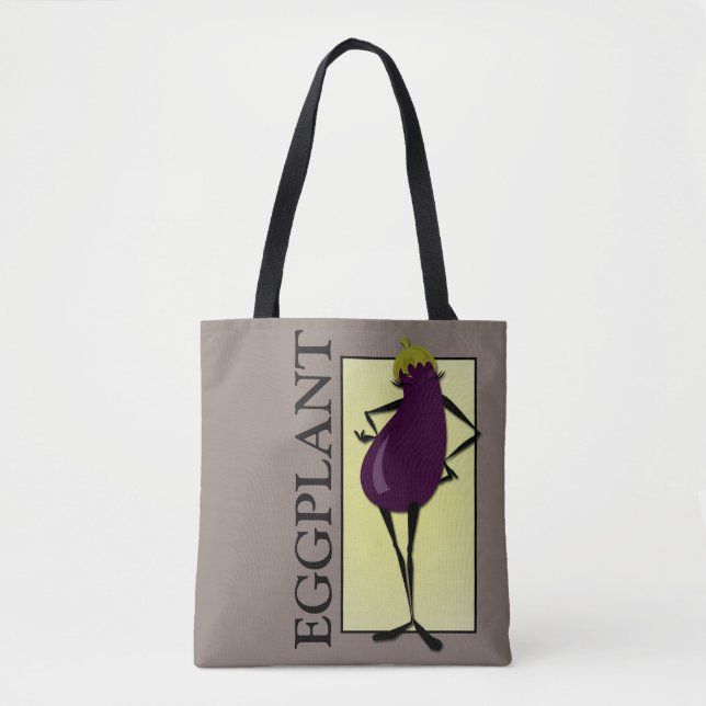 SAC À MAIN ILLUSTRATION DAME LÉGUME AUBERGINE (Devant)