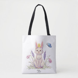 Sac à main illustré de chat de Pâques mignon avec