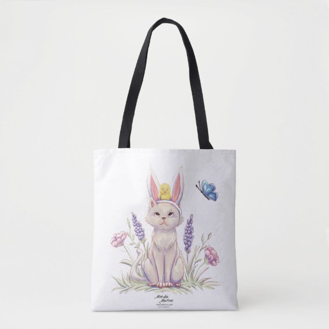 Sac à main illustré de chat de Pâques mignon avec  (Devant)