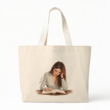 Sac à main illustré d'une femme écrivant avec une 