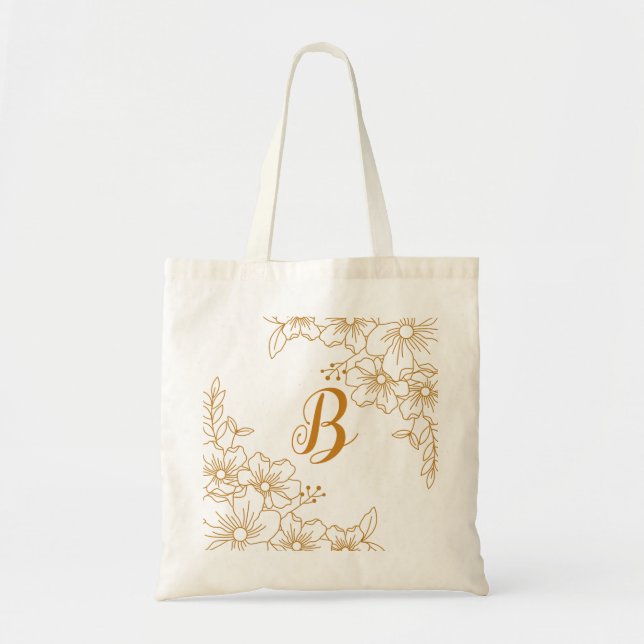 Sac à main initial monogramme couronne florale or  (Devant)