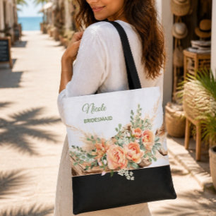 Sac À Main Mariage Roses Pêches Et Bois Flotté