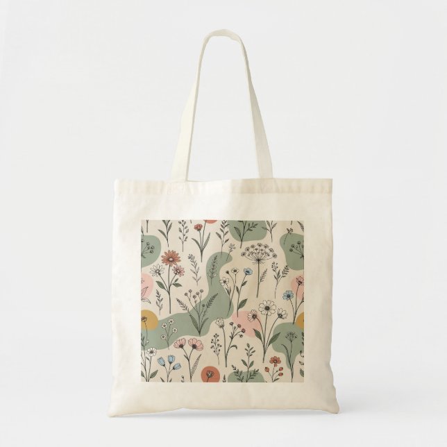 Sac à main moderne boho abstrait à motif de fleurs (Devant)
