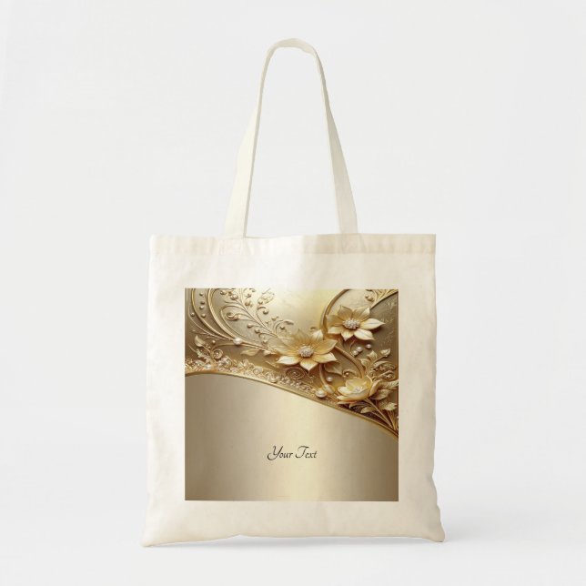 Sac à main moderne orné de fleurs dorées et perles (Devant)