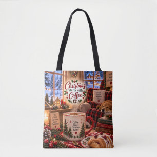 Sac à main Noël commence avec du café