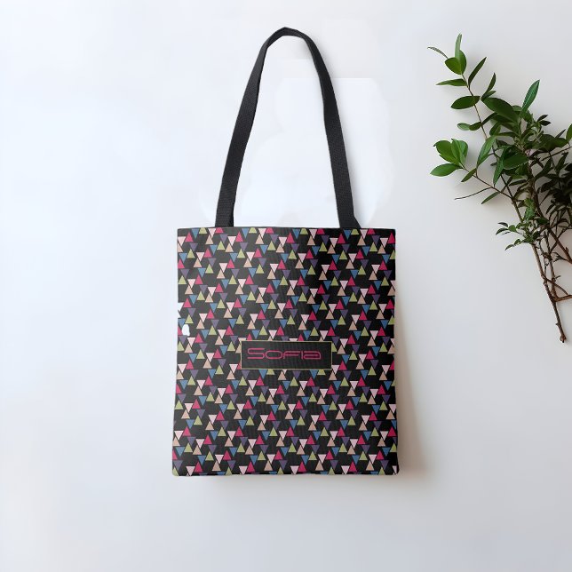Sac à main noir avec nom et motif de triangle abst (Créateur téléchargé)