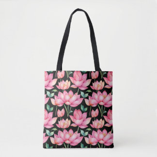 Sac à main noir Serene Lotus Flower