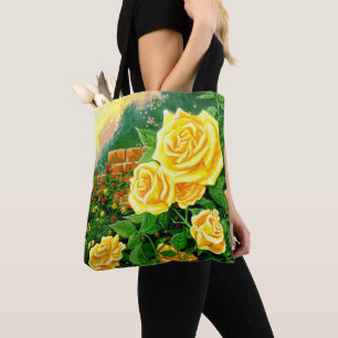 Sac à main peint de roses jaunes grimpantes