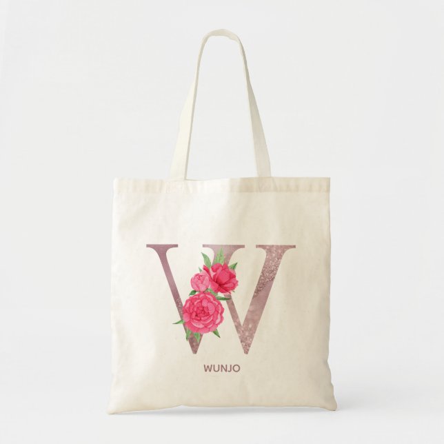Sac à main personnalisé avec initiale florale W po (Devant)
