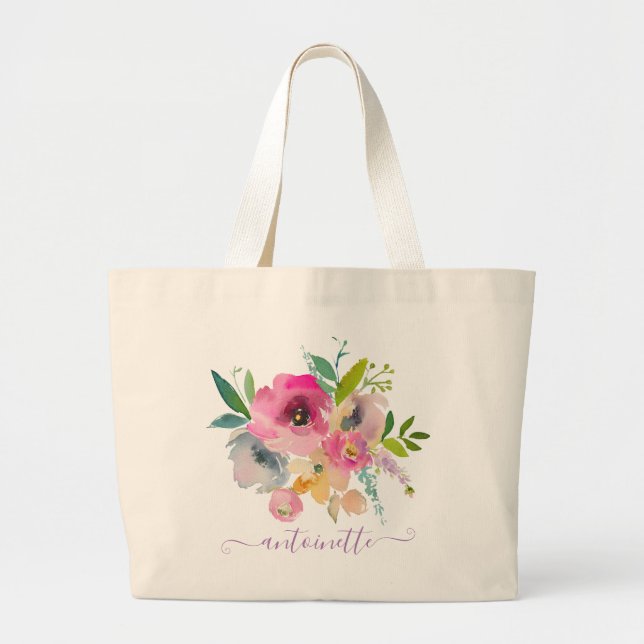 Sac à main personnalisé Boho Floral Aquarelle (Devant)